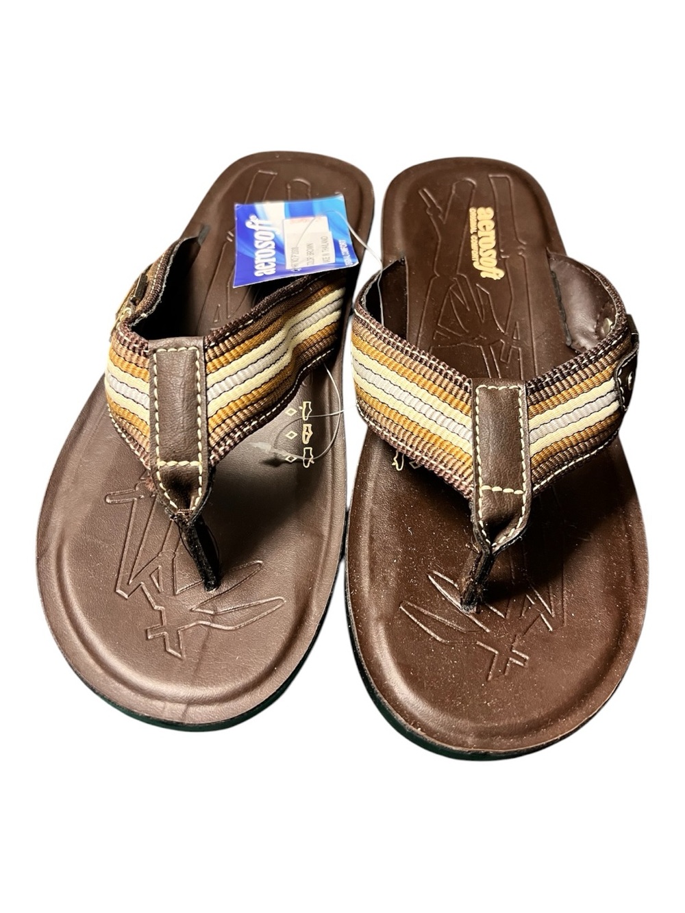 Men's Brown Striped Webbing Thong Sandals